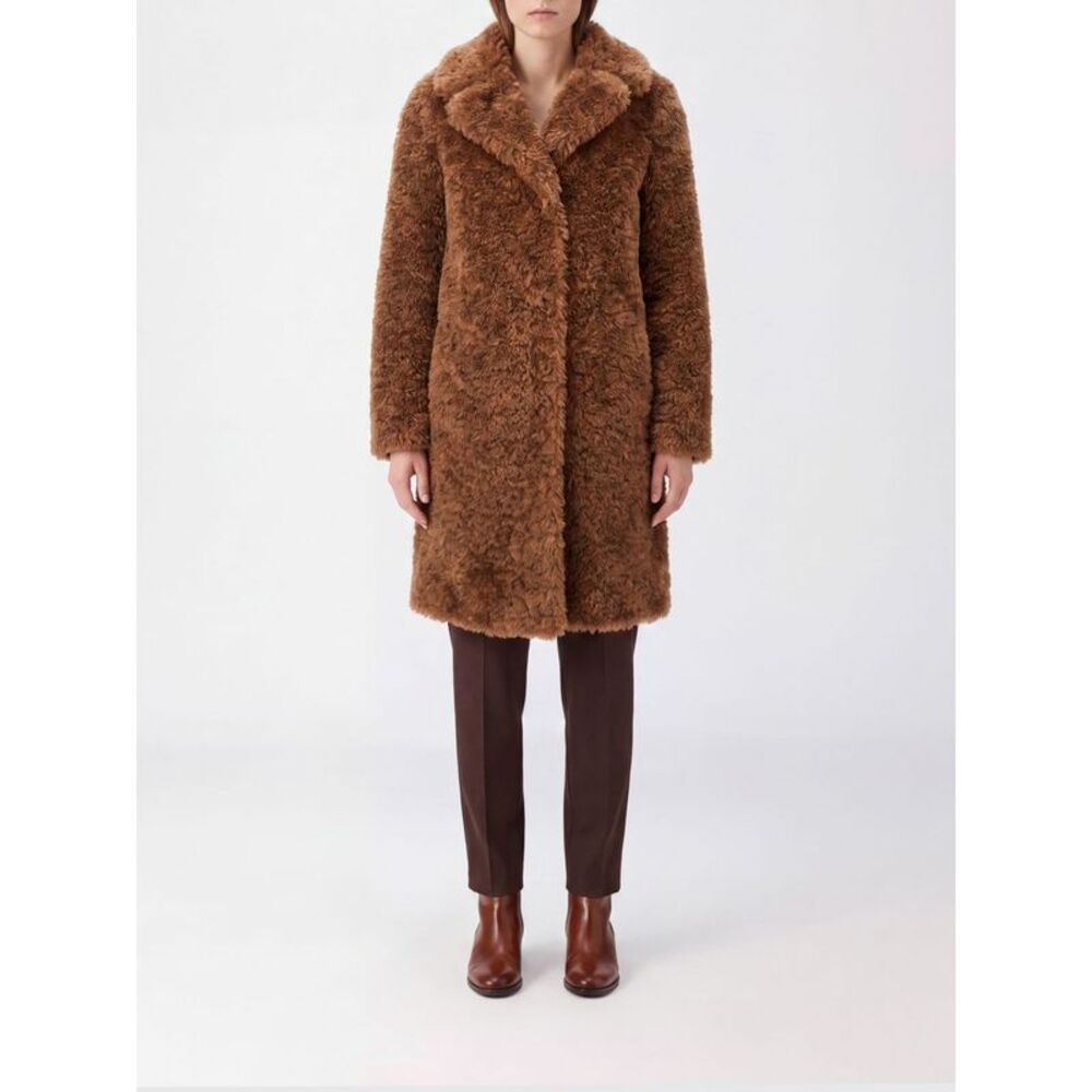 Herno Women Herno Knee-Length Single-Breasted Faux Fur Coat With Lapel Collar